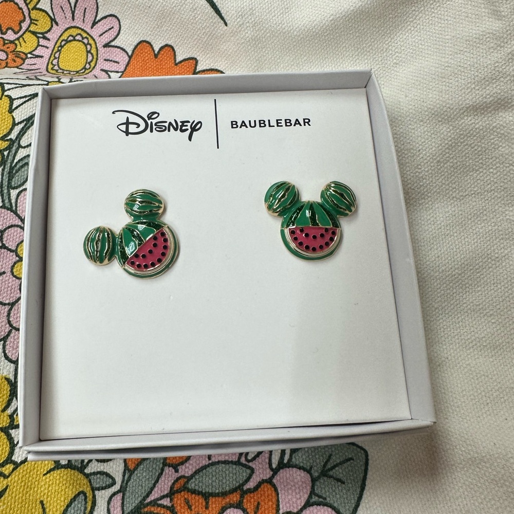BaubleBar Green and Pink Mickey Mouse Stud Earrings
